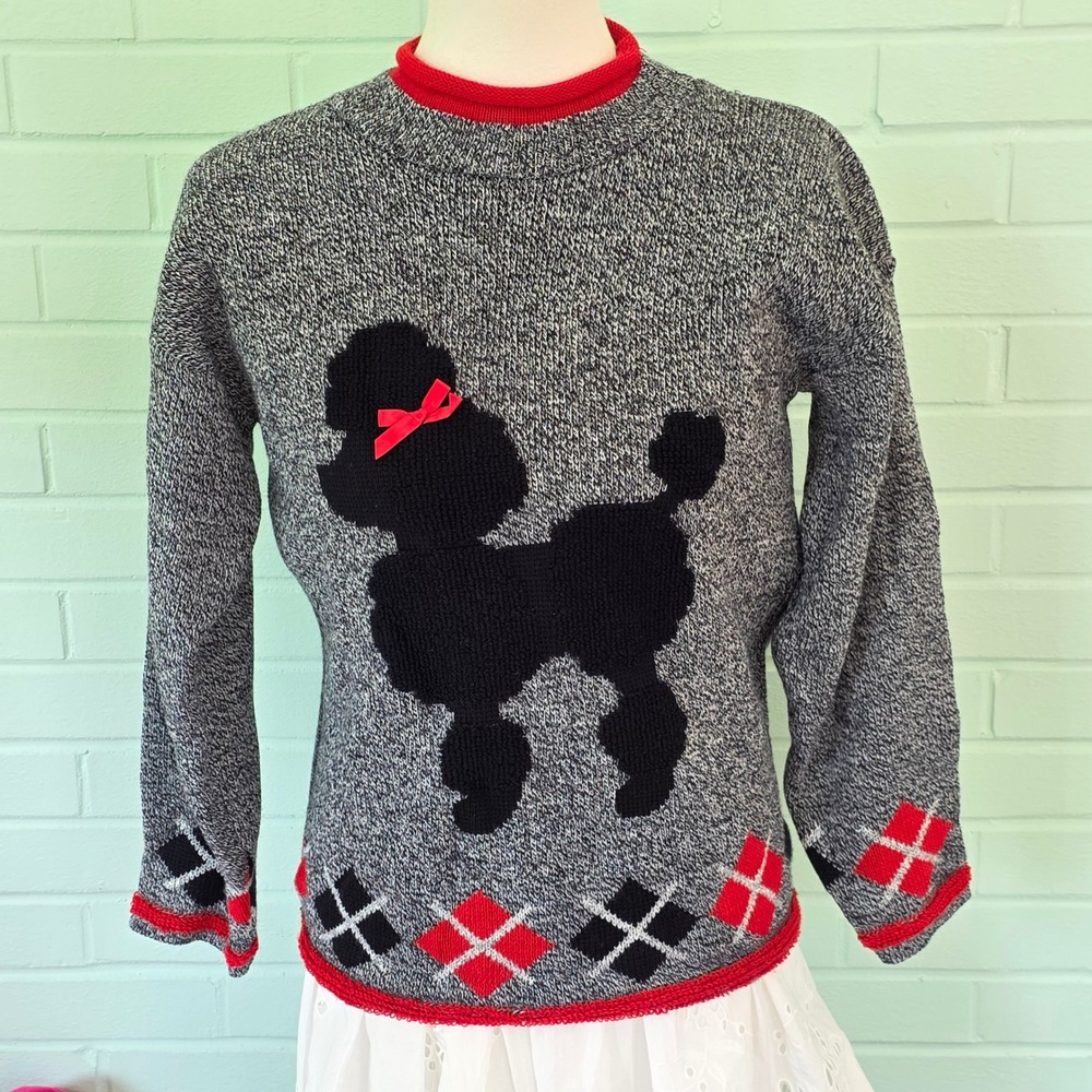 NWT Vtg Irene Charles Poodle Knit Sweater pull over girl youth XL women small